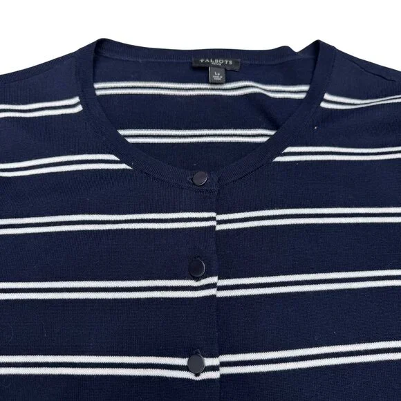 Talbots Petite Women's Striped LS Button Down Cardigan Sweater Top, Size LP - Picture 3 of 7